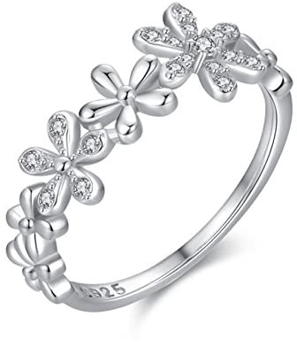 Musihy S925 Ring, Promise Ring Gänseblümchen Strass Ring Silber Ringgröße 54 (17.2)