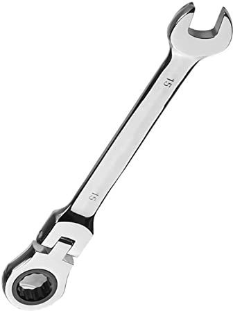 Vokenforu 15mm Flex-Head Ratchet Spanner, Metric Wrench, Chrome Vanadium Steel, Combination Tool for Car Bicycle Repair at Home Workshop