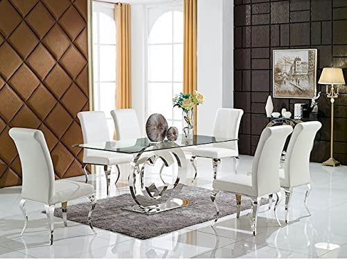 Bador Decoration Design Esstisch Italy Edelstahl Glas Tisch Esszimmertisch Küchentisch 200x100 cm, Silber