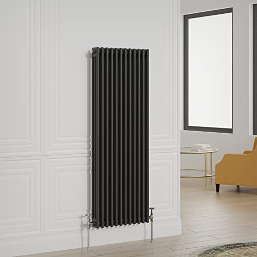 Warmehaus Traditional Radiator Triple Column Black Vertical Cast Iron Style Central Heating Tall Radiator - 1500x560mm