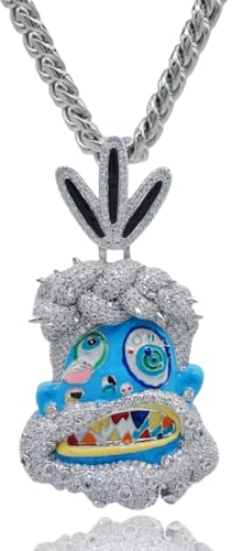 ICEDIAMOND Kalt-Emaille gemalt abstrakte Kunst Mysterious Tribe Chief Anhänger kubanische Kette Halskette, Iced Out Bling CZ Diamant Hip Hop Charm Schmuck für Männer (White,20''Cuban)