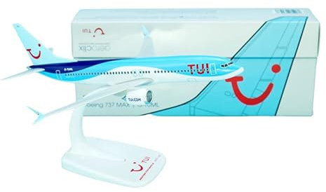 AeroClix Boeing 737 Max 8 'Malta' in Scala 1/200 - Modello Aeroplano TUI per Esposizione e Collezione Con Supporto - Lunghezza 21 Centimetri