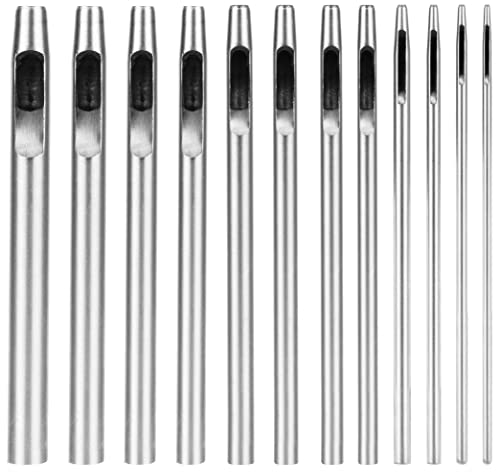 12 Pièces Emporte Pièce cuir, Poincon Creux Poinçon en Cuir Poinçon Creux en Acier Rond Set Outils de Perforation de Trou Creux de Cuir Pour Bracelet De Montre Ceinture 0.5mm-6mm