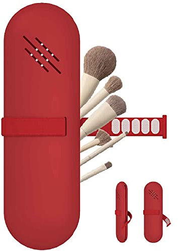 Silikon Makeup Pinsel Halter Pinsel Kosmetiktasche Portable Reise Make Up Pinsel Tasche Makeup Pinsel Organizer Trendige und tragbare Kosmetikpinselhalter Aufbewahrung Box Schminktasche (Rot)