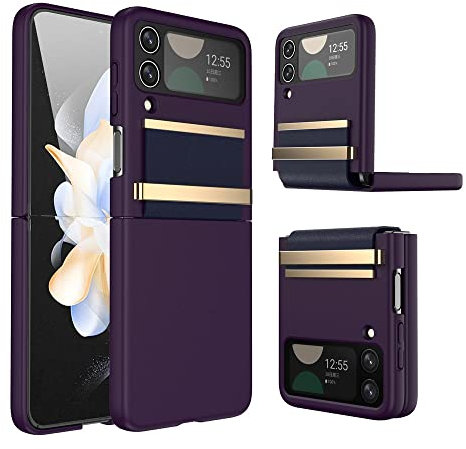TECHGEAR for Samsung Galaxy Z Flip 4 Screen Protector Case, Z Flip 4 Case with Stylish Leather Hinge & Metal Trim, Hard PC Shockproof [Screen Protector] Case for Samsung Z Flip4, Purple