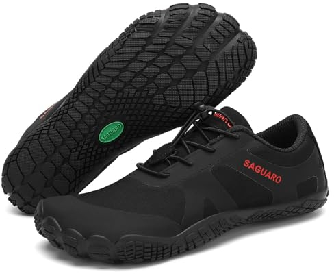 SAGUARO Barfußschuhe Herren Traillaufschuhe Männer Atmungsaktiv Fitnessschuhe Damen Outdoor Schnell Trocknend Wassersport Barfuss Schuhe Schwarzkohle 38 EU