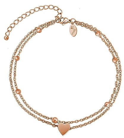 VICKWOOD Damen Fußkette Wasserfest aus Edelstahl 18K Vergoldet Fußkettchen in Gold/Rosegold/Silber/Schwarz Extra Lang 21cm bis 30cm Geschenk für Frauen(Rosegold-30cm)