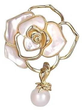 Gimiro Damen Brosche geklügelte Kamelie Strass Perlen Rosen Anstecknadeln Blazer Kleid Clipper für Hochzeit Modeaccessoires (K)