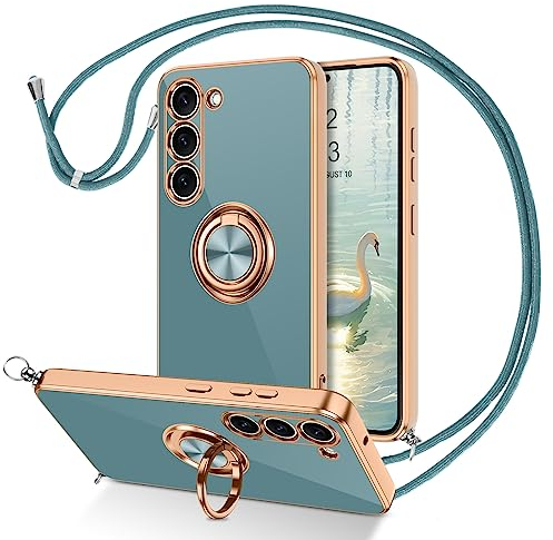 DUEDUE für Samsung S23 Hülle mit Band, Handykette Samsung S23 Handyhülle mit Band 360 Grad Ring Stoßfeste Schutzhülle Soft Silikon TPU für Samsung Galaxy S23 Hülle Mit Ring 6.1'' Grau