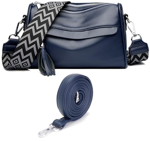 XUSSTAM Handtasche Damen mittelgroß Dunkelblau Umhängetasche Damen Klein Crossbody Bag Damen Veganes Leder Verstellbare breite Schultergurte