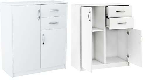 Meble Bestseller Kommode mit Schubladen, Schrank 2 Schubladen K020 (Breite 74 cm, Höhe 85 cm, Tiefe 35 cm) in Weiß