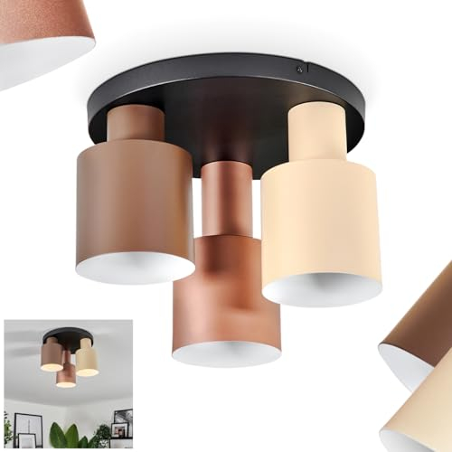 HOFSTEIN Deckenleuchte Fessade, moderne Deckenlampe aus Metall in Schwarz/Beige/Bronzefarben/Braun/Weiß, Deckenleuchte 3-flammig mit runden Schirmen (Ø 12 cm), 3 x E27, ohne Leuchtmittel