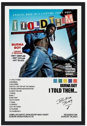 ceok Burna Boy Poster I Told Them Album Cover Poster Wandkunst Dekor Druck Bild Gemälde für Wohnzimmer Schlafzimmer Dekoration 20 x 30 cm Stil