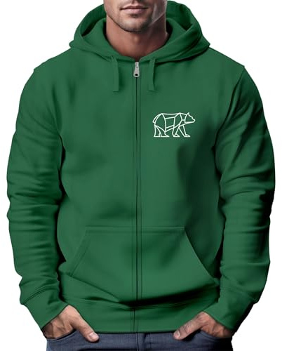 Neverless® Zip-Hoodie Sweatjacke mit Kapuze Wandern Bär Line-Art Print Aufdruck Zipjacke Männer Fashion Streetstyle