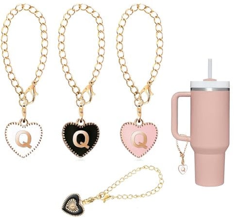 Lolyer Letter Charm Accessories for Stanley Cup,Name ID Letter Handle Charm for Stanley/Simple Modern Tumbler Cup, Water Cup Initial Identification Charm, Valentine's Day Gift, 3PCS