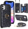 Zouzt for iPhone 11 6.1 Inch Wallet Case with Card Holder and Strap for Women, PU Leather Ring Kickstand Card Slots Case, Crossbody Lanyard Protective Phone Cover (Black Leopard)