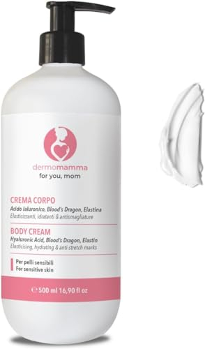 DERMOMAMMA Crema Corpo con Preziosi Ingredienti Anti Smagliature - 500ml - per Pelle in Gravidanza e Allattamento - Elasticizzante, Nutriente, per Cicatrici da Cesareo, Anti Prurito