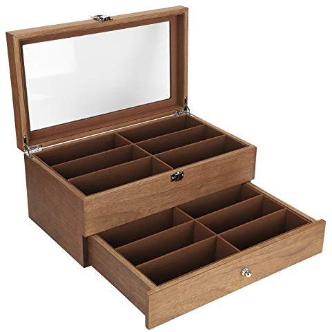 QANYEGN Organizer per Occhiali da Sole a 12 Slot, Scatola Porta Occhiali in Legno a Doppio Strato, Vetrina per Occhiali Multipli per Donna E Uomo