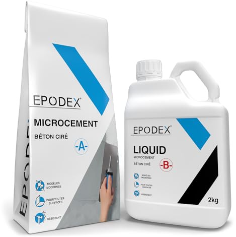 EPODEX Mikrozement Set für Wände - Traffic White | Strukturputz & Designspachtel für Bad, Küche & mehr, Inkl. Spachtelmasse & Harz, Innen/Außen, 7m² für 2 Anstriche