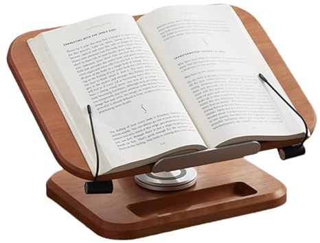 Dovxk Buchhalter zum freihändigen Lesen, verstellbarer Buchständer | Buchständer aus Holz zum Lesen,Stabiler Buchständer aus Holz und Aluminium mit Seitenklammern für Musikbücher, Rezepte,
