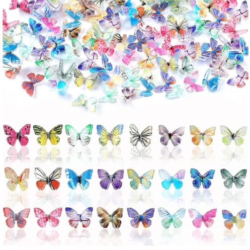 UEAVOID 50 pezzi Micro Farfalle in Resina,Farfalle per Unghie,Farfalle Colorate,Accessori per Case delle Bambole,3D Decorazioni Paesaggistiche per Artigianato,Decorazioni per Terrari (Mini)