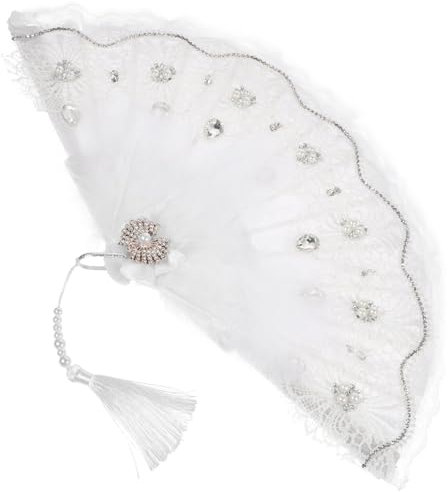 STOBAZA 2stücke Plume Faltfächer Mit Spitzenmaterial Für Hochzeiten Und Kulturelle Aufführungen Eleganter Handventilator Für Tänze Und Festivals Einzigartiger Chinesischer Stil