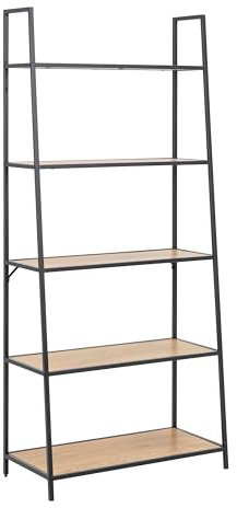 Furniture To Go | Seaford Black Metal Ladder Bookcase with 5 Oak Shelves