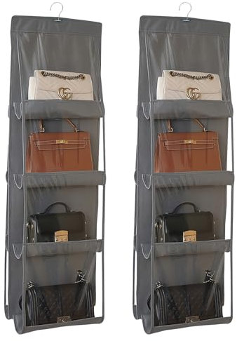 Handtaschen Aufbewahrung Hängend Handtaschen Aufbewahrung: 2 Stück Kleiderschrank Organizer für Geldbörsen & Handtaschen mit 8 Durchsichtigen Kunststofffächern, über der Tür Taschen Aufbewahrung