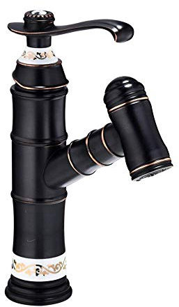 JNVFTCUX Ausziehbarer Sprinkler-Wasserhahn mit Vollkupferstreifen, schwarzer Antik-Kaltwassermischer, waschbarer Waschbecken-Wasserhahn mit einem Griff, One(One)