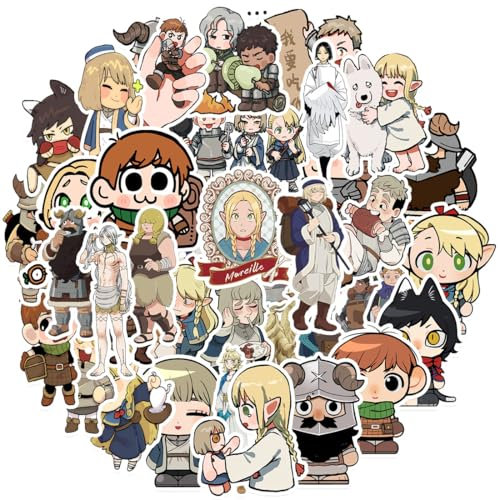 Delicious Dungeon Meshi Aufkleber, 50 Pcs Marcille Niedlich Figur Vinyl Wasserdichte Stickers Für Party, Wasserflasche Scrapbook Laptop Skateboard Computer Für Teens Studenten