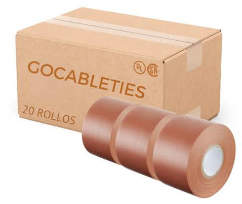 GOCABLETIES - Nastro isolante marrone - 20 Rotoli - 50 mm x 33 m - Robusto ed autoadesivo - Per proteggere, unire e riparare cavi