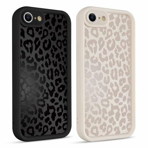 Kueqeay 2 Stück Hülle für iPhone 7/8/iPhone SE 2022 /SE 2020 4,7, Handyhülle mit Aesthetic Muster Design Matte Schutzhülle,Ultra Weich Silikon Dünn TPU Case Stoßfest Kratzfest Bumper Cover, Leopard 2