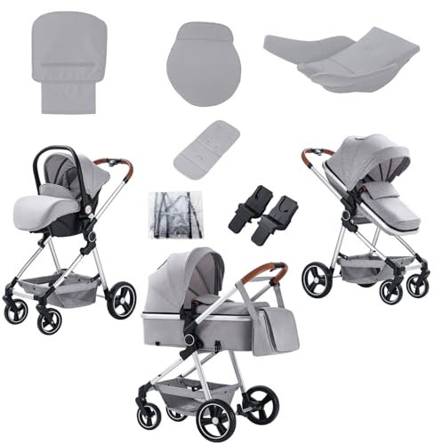 Lnhcrbs Passeggino 3 in 1, Passeggino da Viaggio Modalità Culla Pieghevole, Passeggino Reversibile con Poggiatesta Regolabile per Seggiolino Auto,Pieghevole con Un Solo Clic,Sacca Per Mummia,0-3 Anni