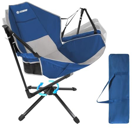 OZMSHF 360 Degrees Swing Camping Chair, Portable rocking Camping Chair with Swivel and Reclining Design, Supports 300lbs, Ideal for Camp, Travel and Beach (Blue Gray