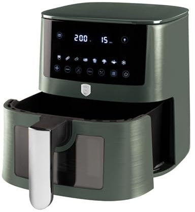 Berlinger Haus Freidora de Aire Caliente 8L | Pantalla táctil LED Digital, 8 Programas, Antiadherente, 40 – 200 °C | Colección Verde Mate | Cocina saludable sin grasa