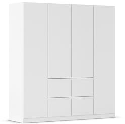 Rauch Möbel Bristol, Drehtürenschrank, Kleiderschrank, Schrank, Garderobe, 4-türig, 4 Schubladen, Farbe Weiß, Griffprofil Weiß, Push-to-Open, 181x197x54cm
