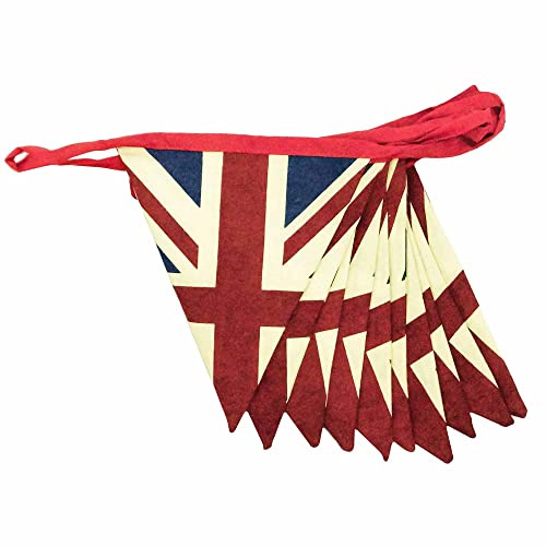 Banderines de bandera de Reino Unido, banderines de bandera de Reino Unido del 80 aniversario, banderines de jardín del día VE, banderines de algodón estilo vintage