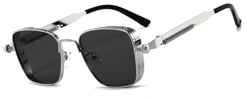 MEGAVOW Retro Steampunk Sunglasses for Men Women, Vintage Square Polarised Sun Glasses Metal Frame Punk Goggles With UV400 Protection Eyewear