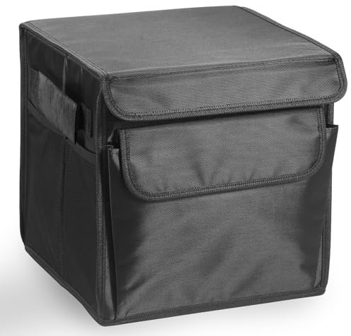 UMAYPPY Aufbewahrungskorb mit Deckel Faltbarer Aufbewahrungsbox Regalkörbe Organizer mit Griffe Ideal für Kofferraum/Zuhause/Werkstatt/Umzug/Reisen 28L Schwarz (30 x 30 x 30 cm)
