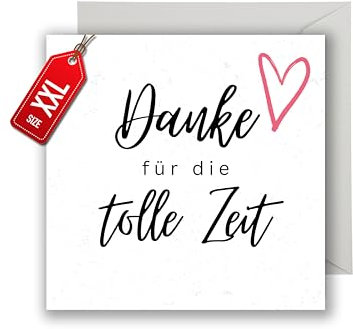 WBdesignz Dankeskarte „Danke für die tolle Zeit - liebevoll gestaltete Abschiedskarte mit Herz-Motiv – für Kollegin, Kollegen, Freunde oder Lehrer – stilvoll & persönlich (XXL 22 x 22 cm)