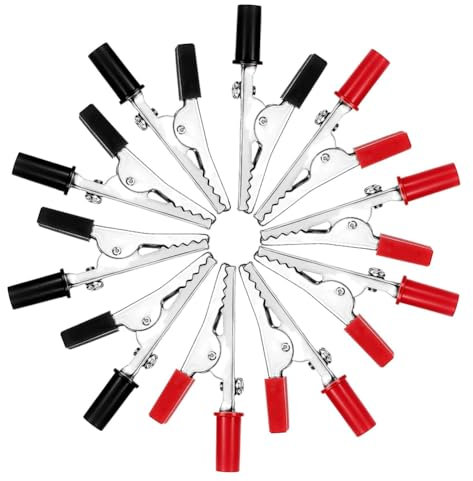 Bnnlqpsttg 10 Pinzas de cocodrilos rojos y negros, Pequeñas pinzas eléctricas de metal para prueba eléctrica de batería de coche