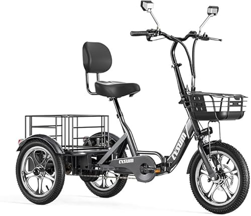 Antgooat Adult Electric Tricycle 16 with Speed Differential, Bicicleta Eléctrica de 3 Ruedas Autonomía 100-150km, Triciclo Eléctrico Adulto Portaequipajes Delantero y Trasero