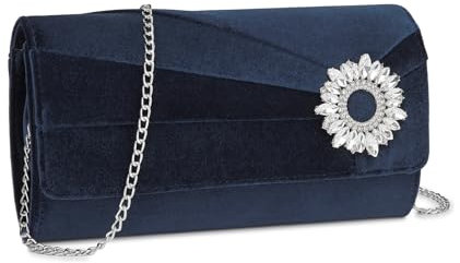 Miss Lulu Clutch Tasche Daman Samt, Eleganter Abendtasche, Mit Strass Handtasche Hochzeit, Braut Tasche mit Kette für Hochzeiten, Partys und Bankette