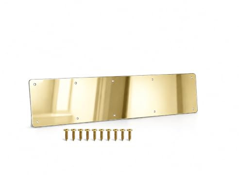 Door Kick Plate 6 x 28 AL KickPlate Fits 30 Doors, Gold Mirror Finish | Screw Mount Installation, Rounded Corners, Metal Kick Plate for Bottom of Door, Kick Plates for Exterior Doors