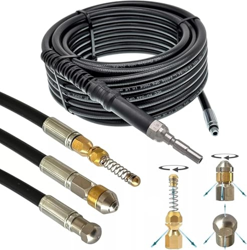 M&M Smartek Rohrreinigungsschlauch 12m für Kränzle DN10, 3 Düsen | D10/DN10-Stecknippel für Kränzle K1050/X-Serie, chemikalien- und abriebfester Schlauch bis 160 bar und 40 °C belastbar.