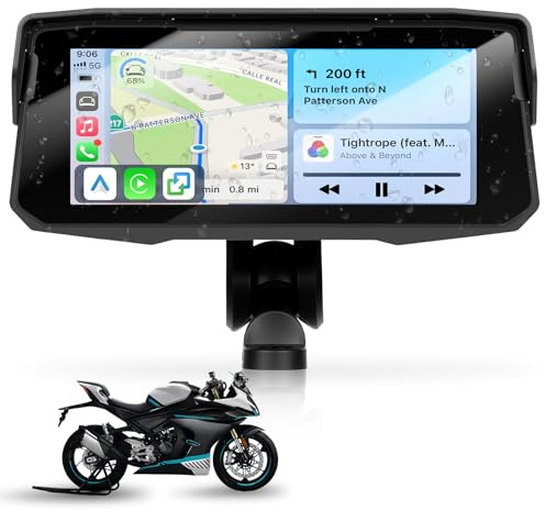 Motorcycle Carplay Screen GPS Navigation System with Wireless Carplay and Android Auto, Portable Car Play for Moto Waterproof 6.86 inch HD Touch Screen with Bluetooth Mirror Link Support TF Type