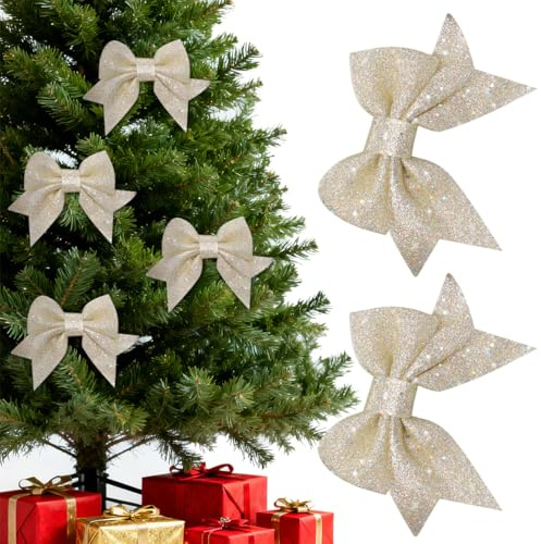 ULTECHNOVO 6 Stück Weihnachtsbaum Deko Schleifen Weihnachten, Große Glitzer Weihnachtsschleifen for Festliche Familienfeiern Hochzeit Feierlichkeiten Weihnachtskranz Geschenke Deko