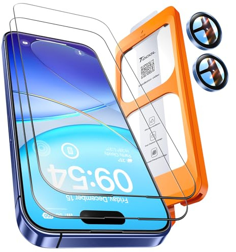 TOCOL für iPhone 16 für Panzerglas mit Hellblau Kameraschutz, 2 Sets | Einfache Montage, Ultra HD Individualschutz, Blasenschutz Anti-Fingerabdruck, 9H Stoßfest Kratzfest, Kompatibel mit Hülle