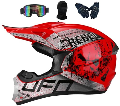 Casque Moto Cross Enfant, Motocross pour Garçon Et Fille 6-15 Ans, Homme VTT Integral, Femme Cycliste pour Enfants, Scooter De Ski(Red,M(54-55CM))