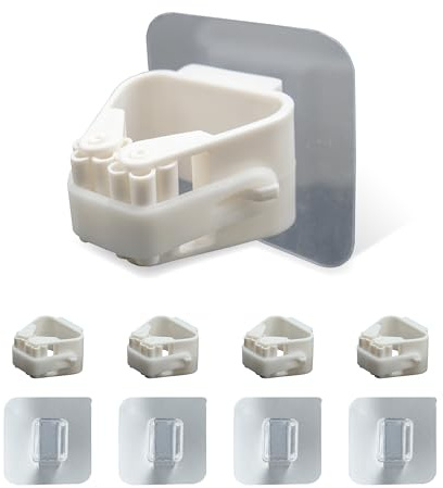 Generico Porta Scopa Adesivo Ultra Resistente da Parete (Set 4) – Ganci Senza Fori per Scope e Mop – Supporto Porta Scope Cucina, Bagno e Garage – Impermeabile, Antiscivolo con Fissaggio Forte